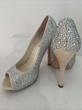 Athens Jewel Encrusted Peep-Toe Stiletto Heels